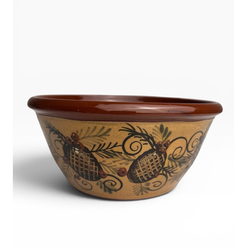 Eldreth Pottery Redware Pine Cone Bowl 5" Yellow‎ 2010 Signed Decor Cottagecore